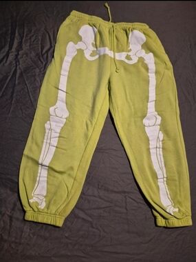 Mighty Fine Lime Green Sweatpants with White Skeleton Print